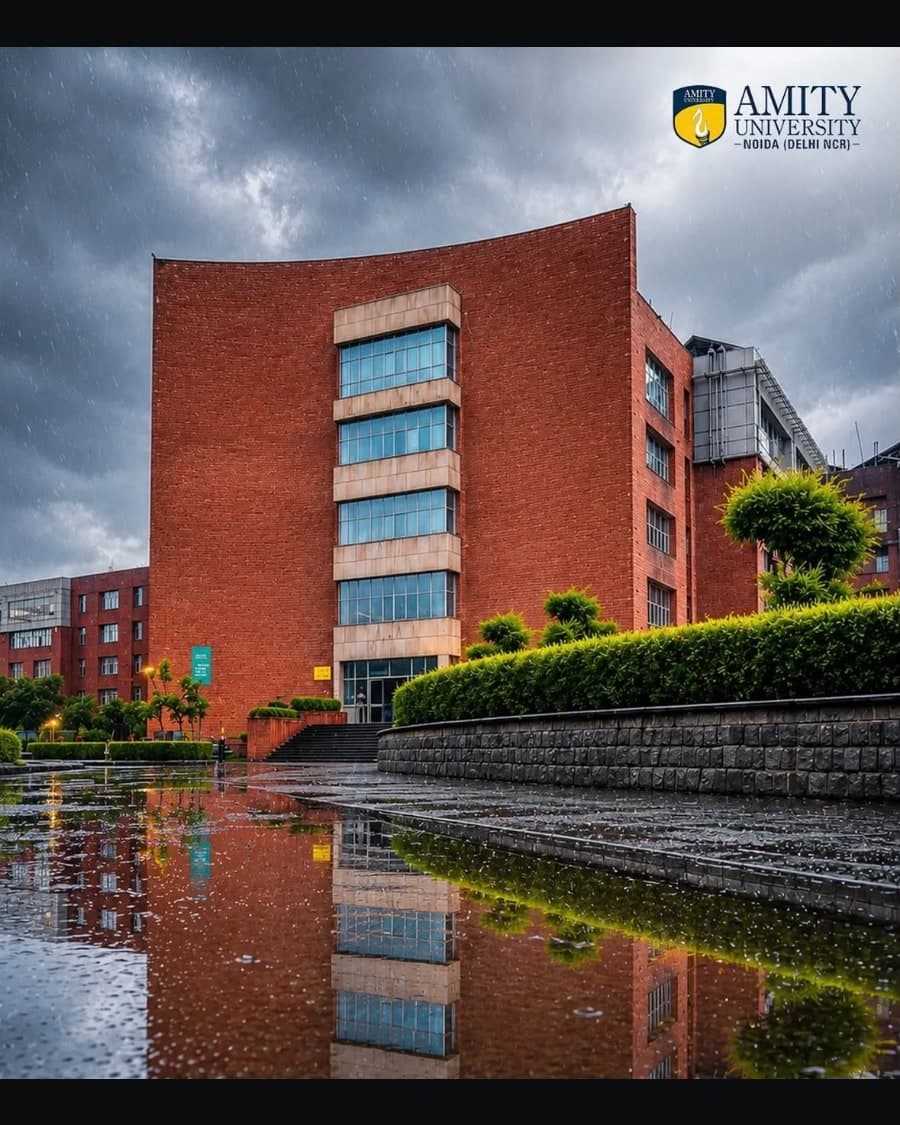 The Amity University Noida campus in the rain.
